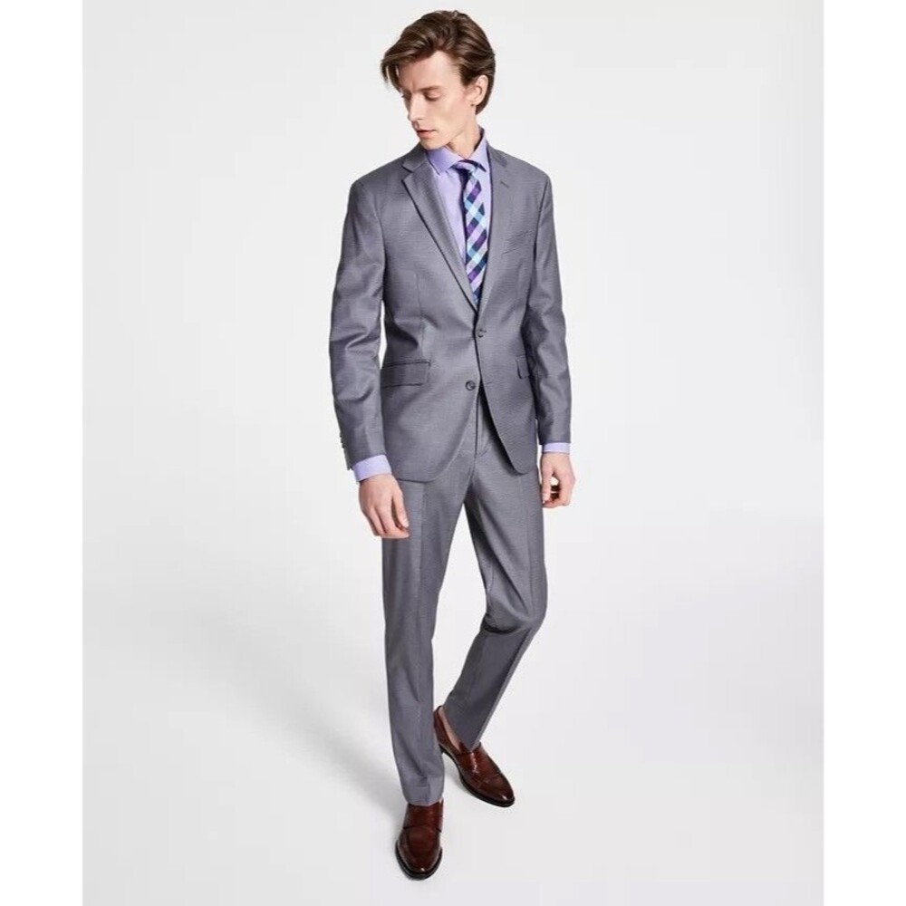 $395 NEW KENNETH COLE Mens 40R Light Gray Slim 2 Piece Suit W/ Dress Pants 34x30